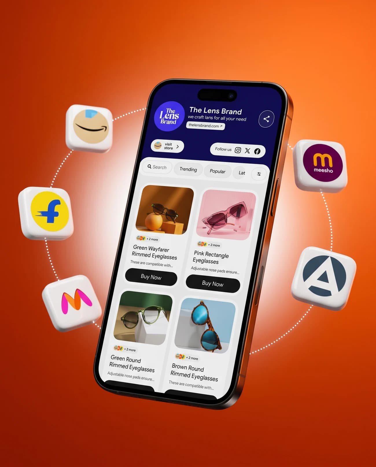 A Selectvia catalogue on a phone, surrounded by the store app icons it links to